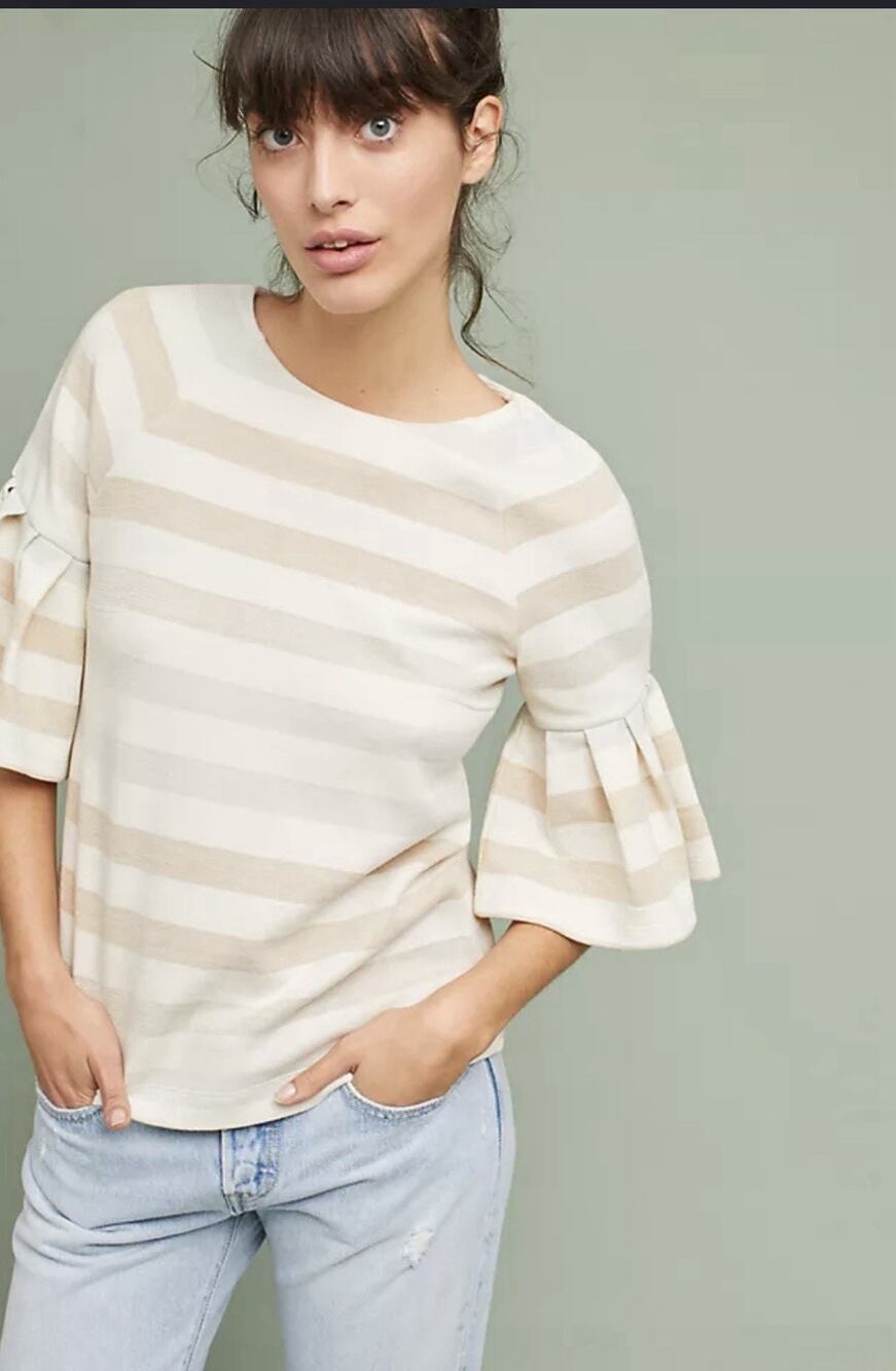 Anthropologie Maeve Stripped Ruffled Sleeve Top Women’s Size Small